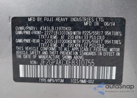 2014 Subaru Xv Crosstrek 2.0I Limited from USA, damaged, VIN JF2GPAKCXE8310755